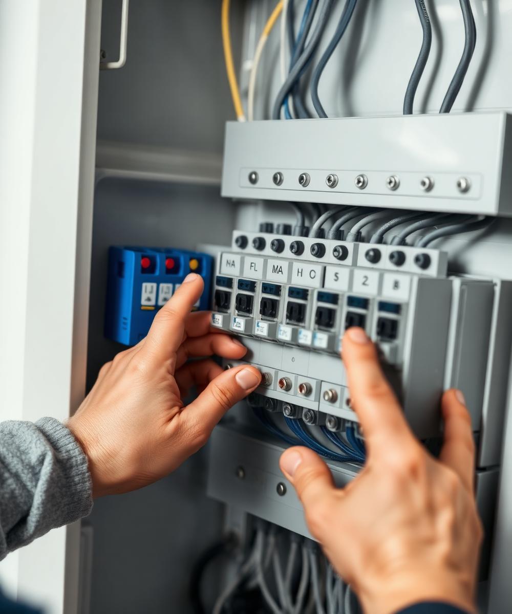 Handen werken aan een moderne groepenkast