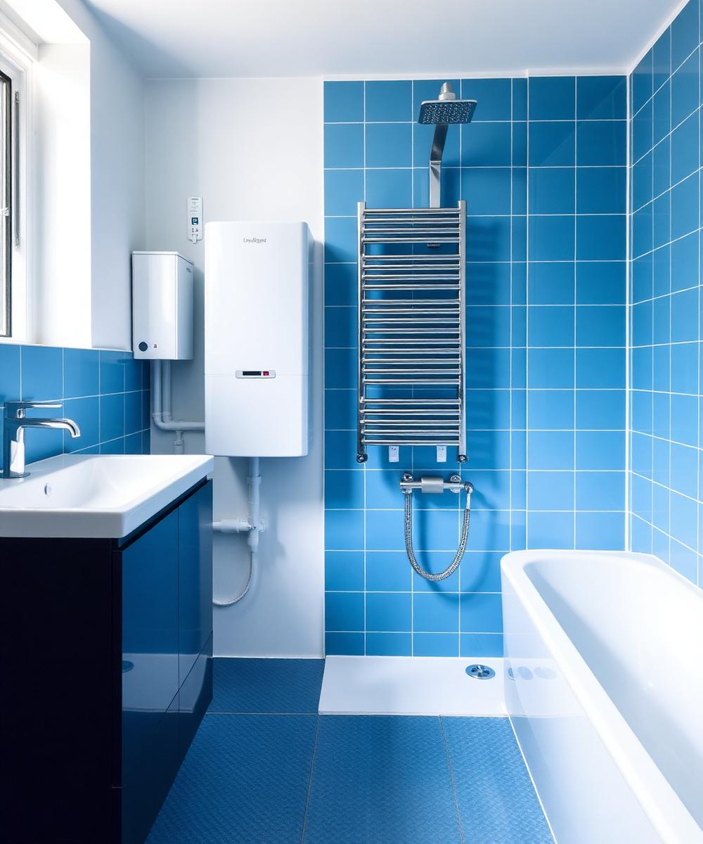 Moderne badkamer met nieuwe boiler en sanitair